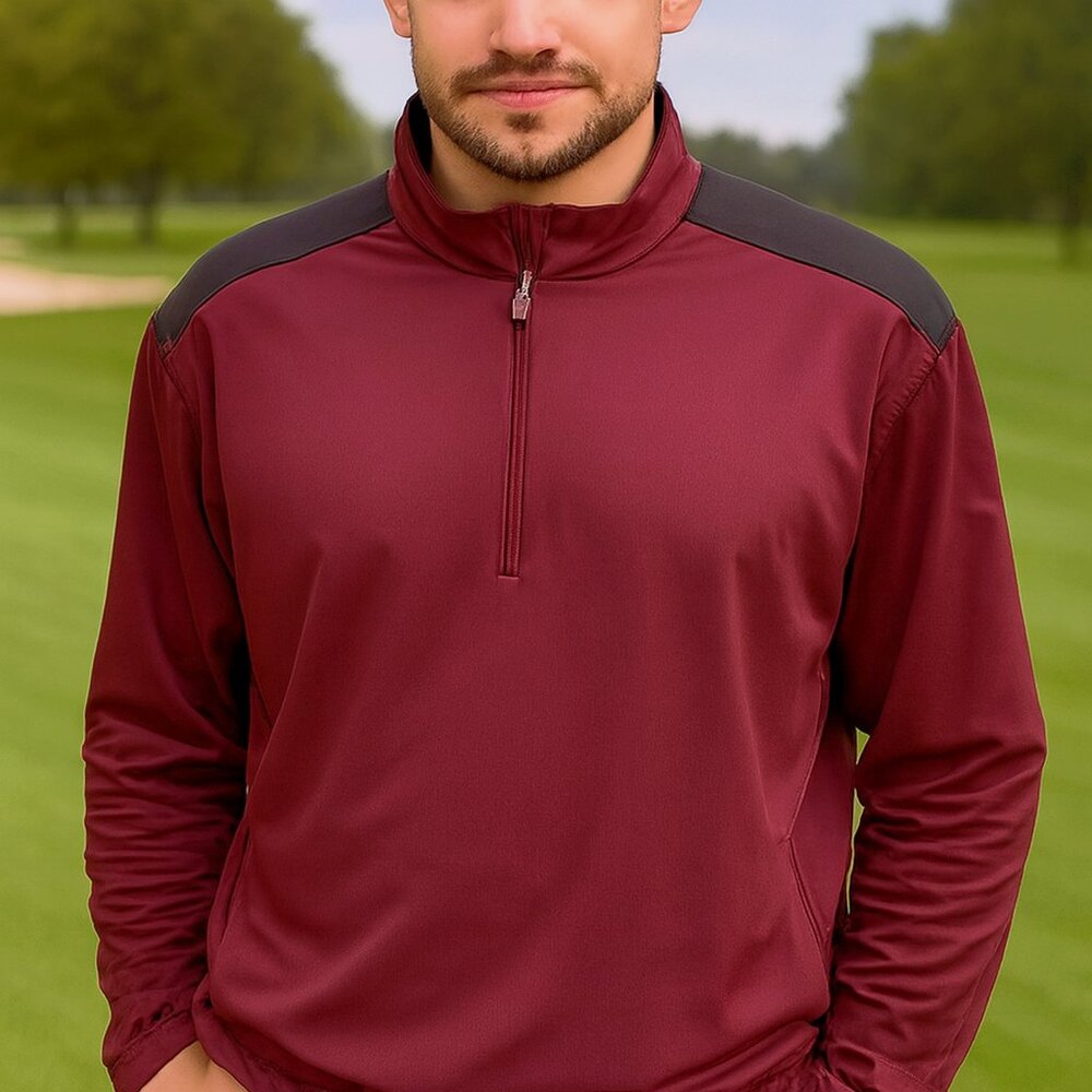 Grand Slam Golf Windbreaker 1/4 Zip Pullover Wind Shirt Men's XL Burgundy Black‎